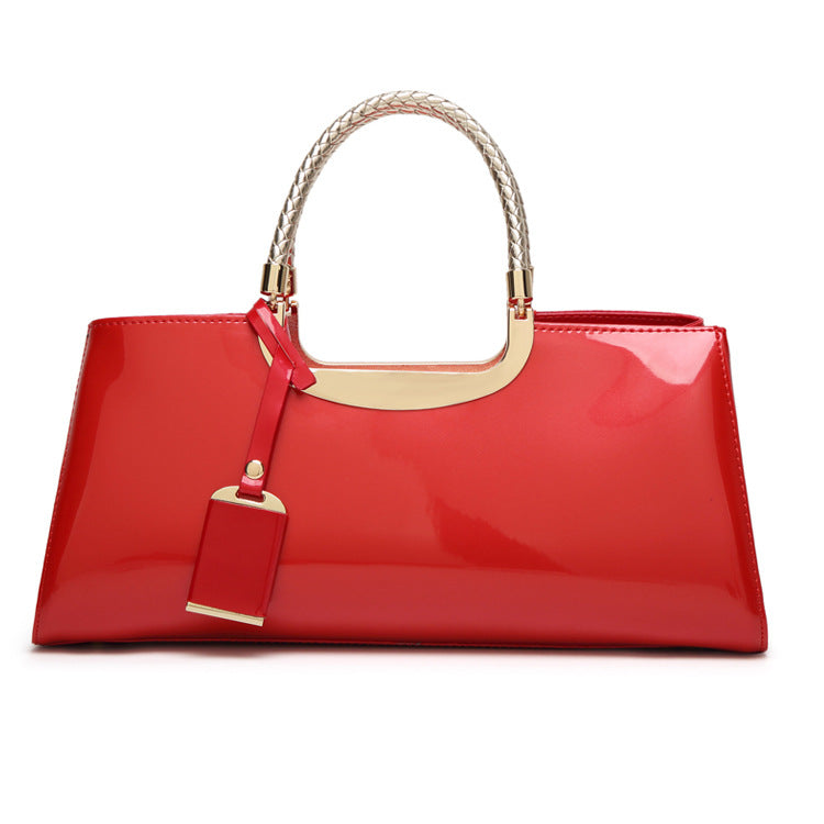 Glossy patent leather bridal tote bag with sophisticated look