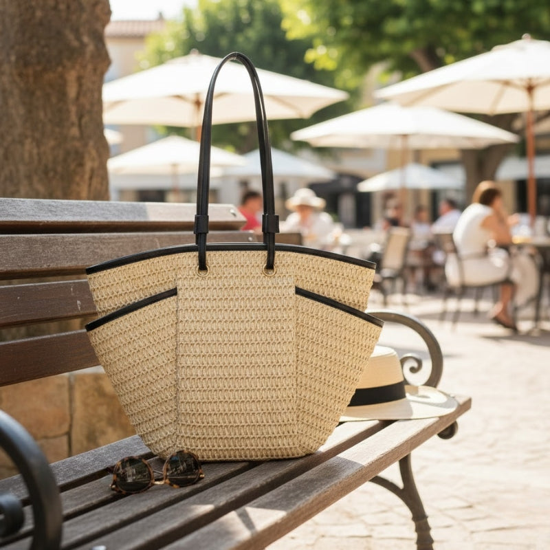 Multi Pocket Woven Shoulder Tote Bag