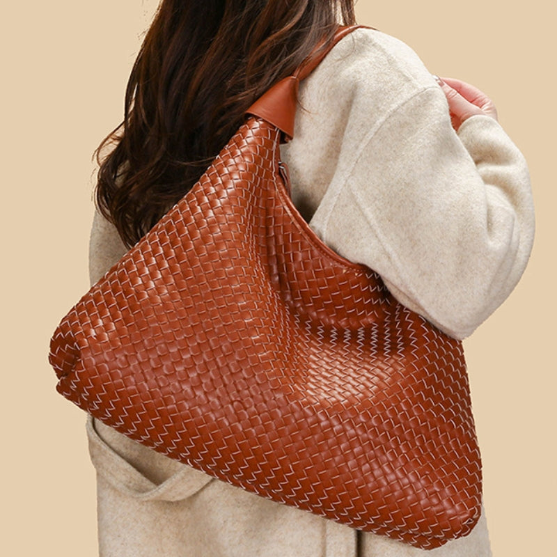 Artisanal Woven Lattice Slouchy Shoulder Bag