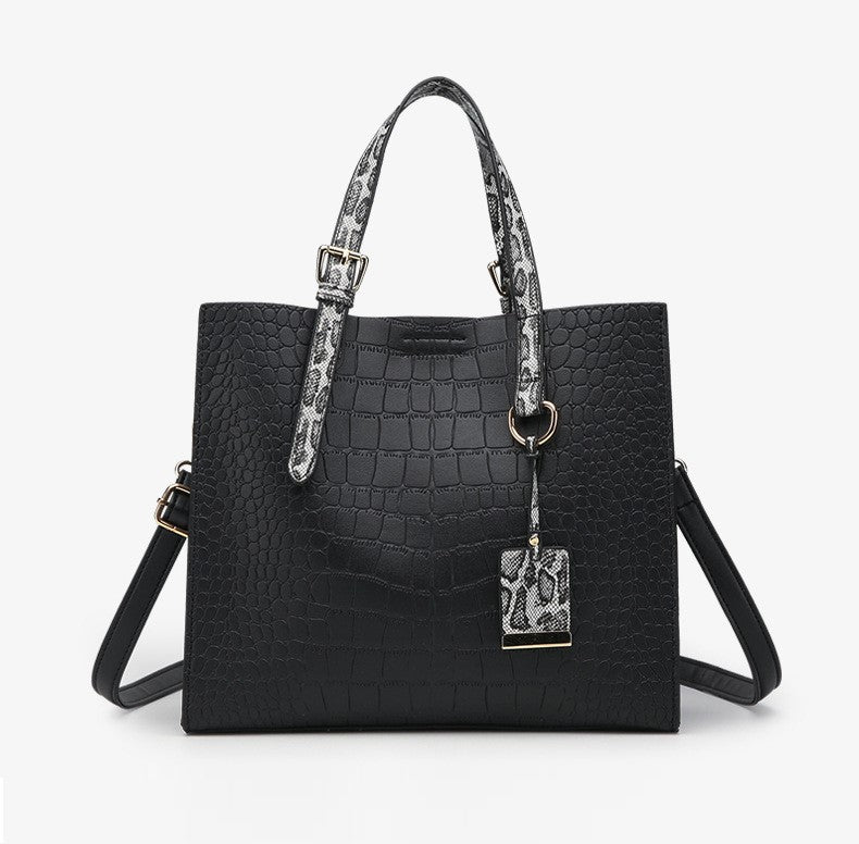 Crocodile Pattern Shoulder Handbag with Pendant