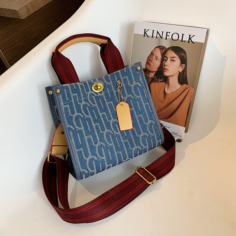 Trendy Denim Canvas Large Tote Messenger Bag