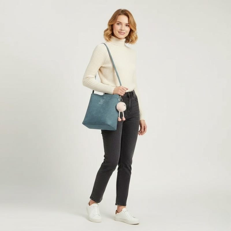 Premium Texture Denim Bucket Shoulder Bag