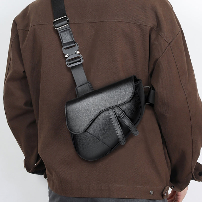 Soft Curve Textured Men's Crossbody saddle Bag