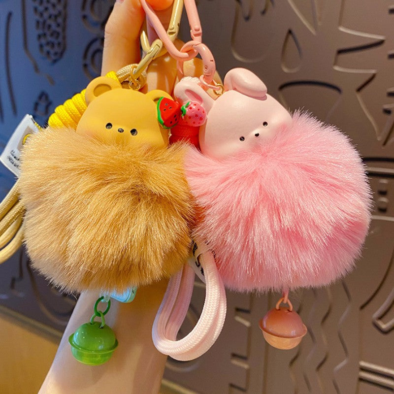Fluffy Bear and Bunny Pom Pom Plush Bag Charm