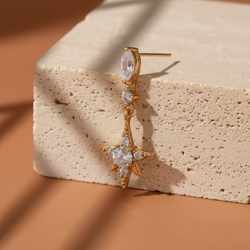 Zircon Star Long Earrings