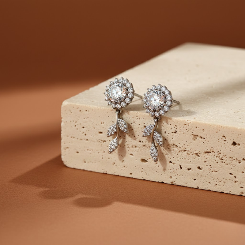 Zircon Flower Long Earrings