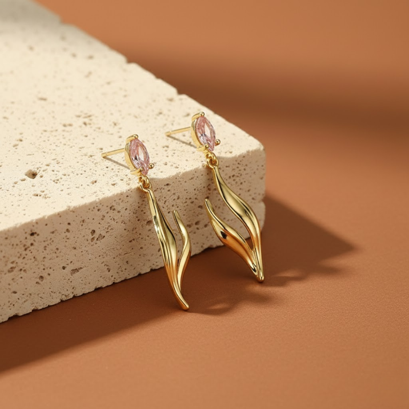 Pink Tulip Zircon Earrings