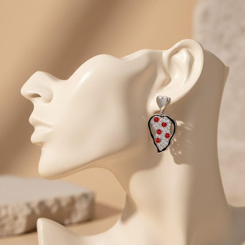 White Zircon Heart Earrings