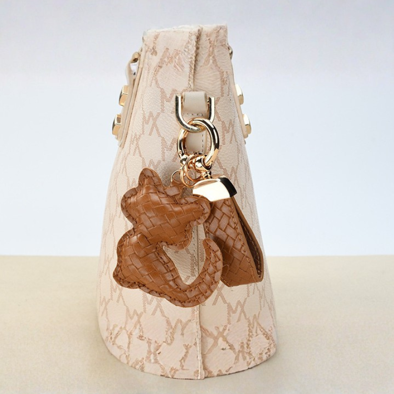 Diamond-Pattern Leather Bag Charm