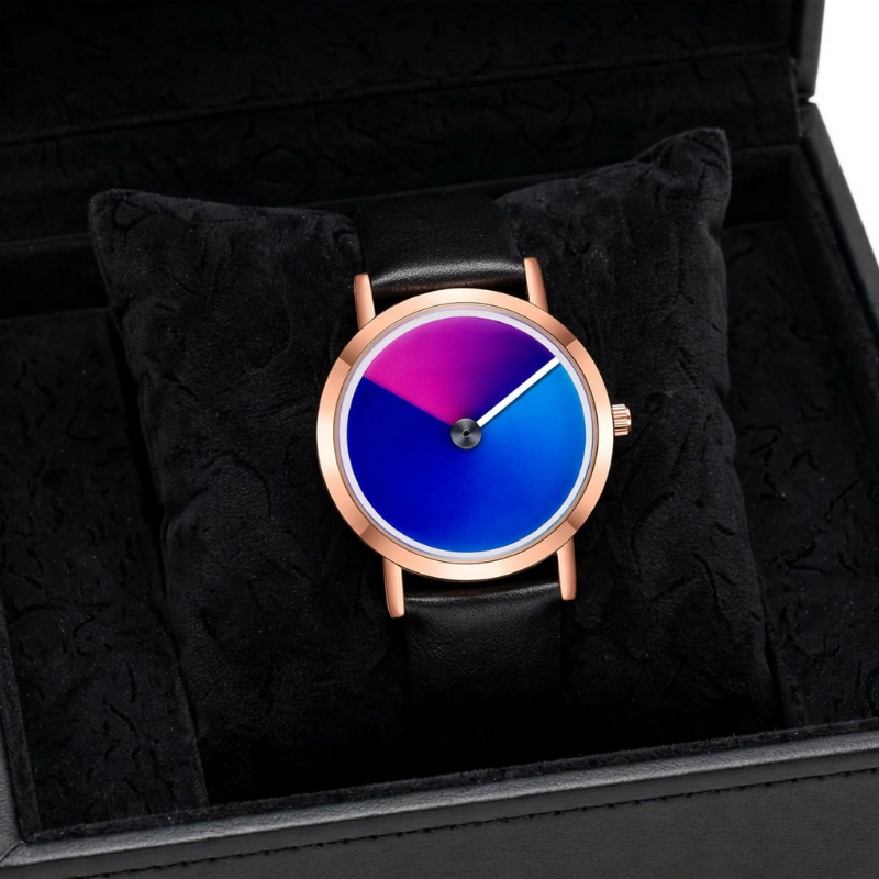 Gradient Dial Leather Watch