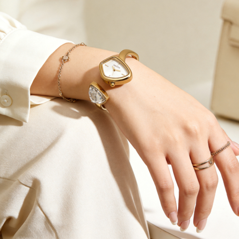 Crystal Curve Gold Bracelet Watch