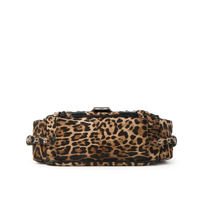 Leopard Studded Buckle Shoulder Bag