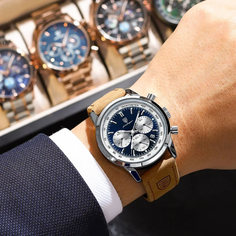 Classic Leather Strap Multifunction Men's Quartz Watch