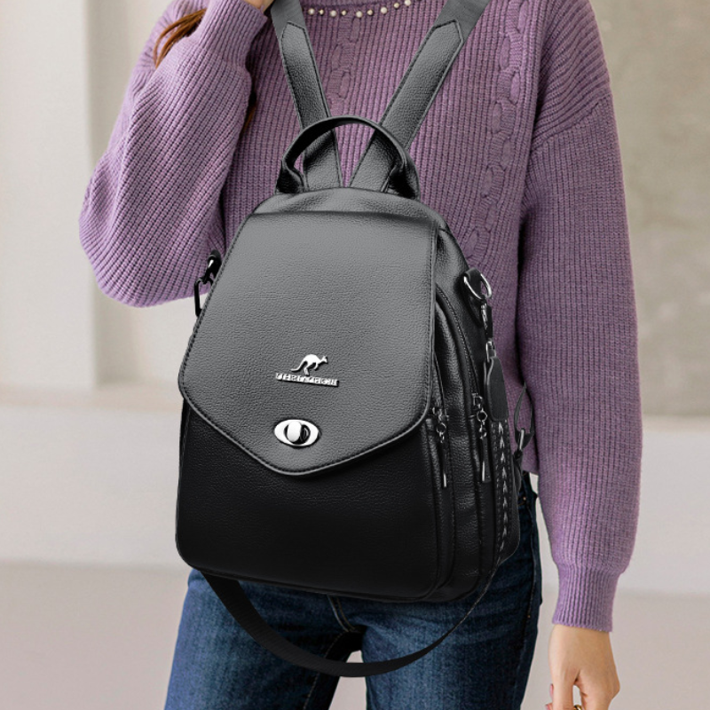 Elegant Soft Leather Multi Pocket Women's Backpack