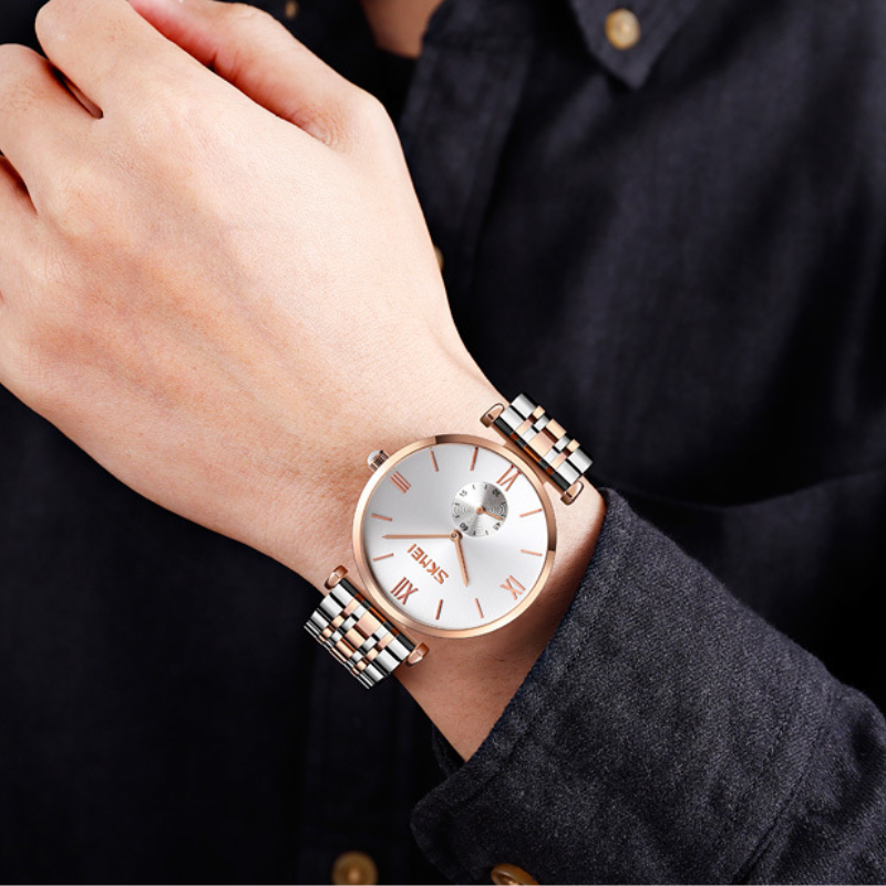 Elegant Slim Dial Steel Quartz Watch for Women