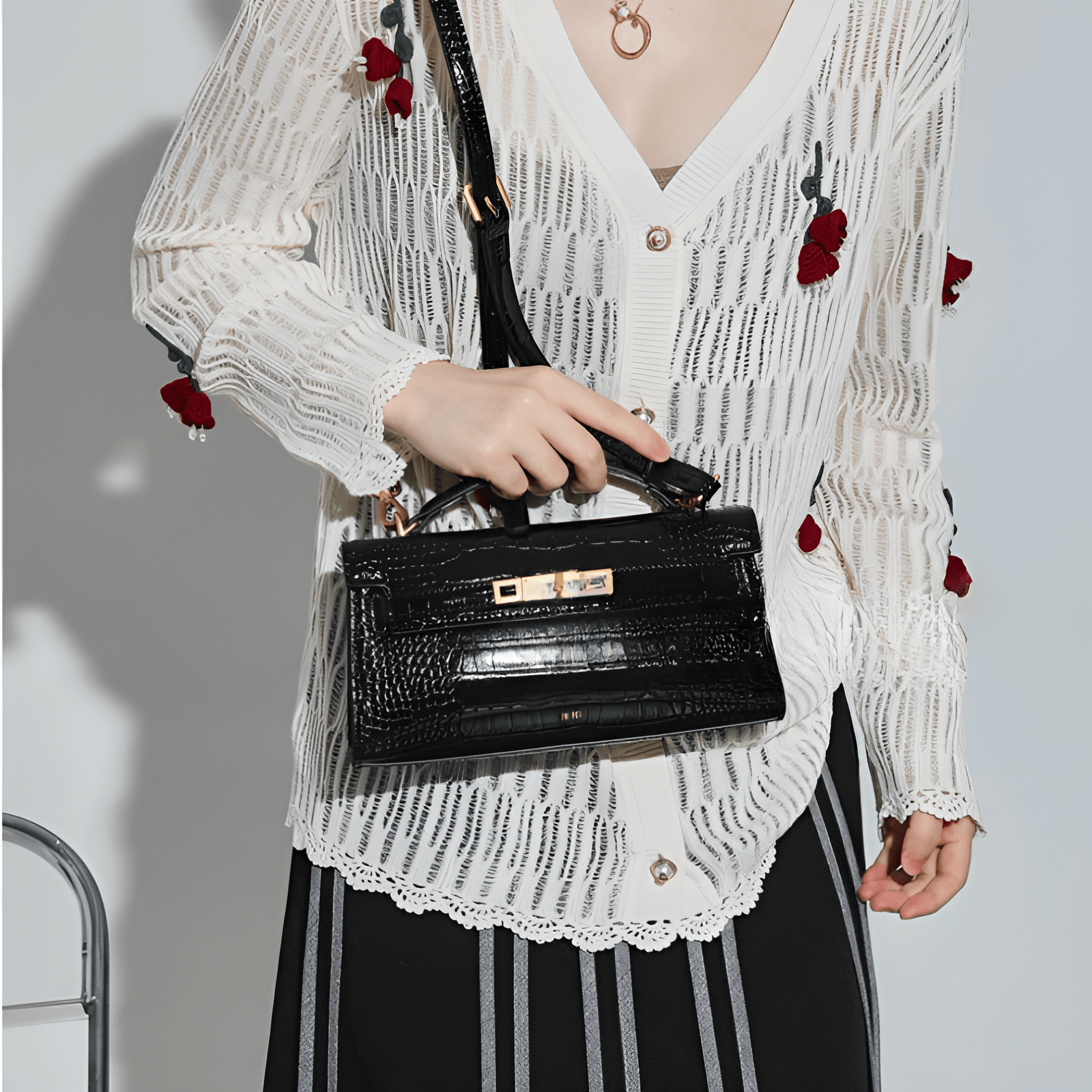 Luxury Crocodile Pattern Genuine Leather Kelly Handbag