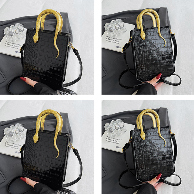 Elegant Crocodile Pattern Shiny Handbag
