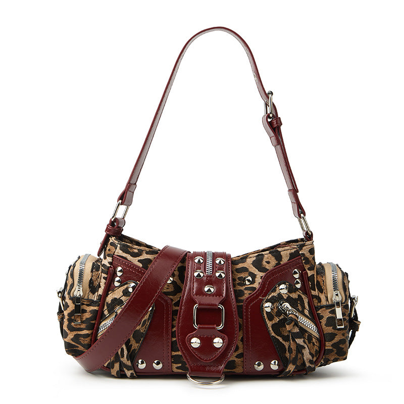 Leopard Studded Buckle Shoulder Bag