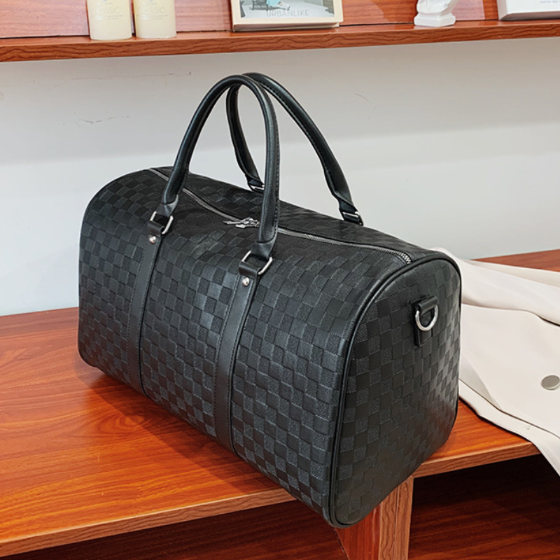 Plaid Embossed PU Leather Sports Travel Bag