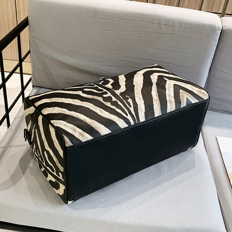 Striped PU Leather Sports Duffle Bag