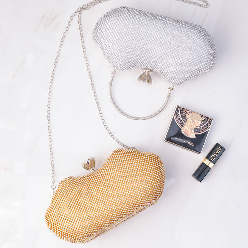 Glimmering Rhinestone Scallop Clutch Bag