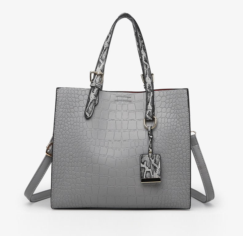 Crocodile Pattern Shoulder Handbag with Pendant