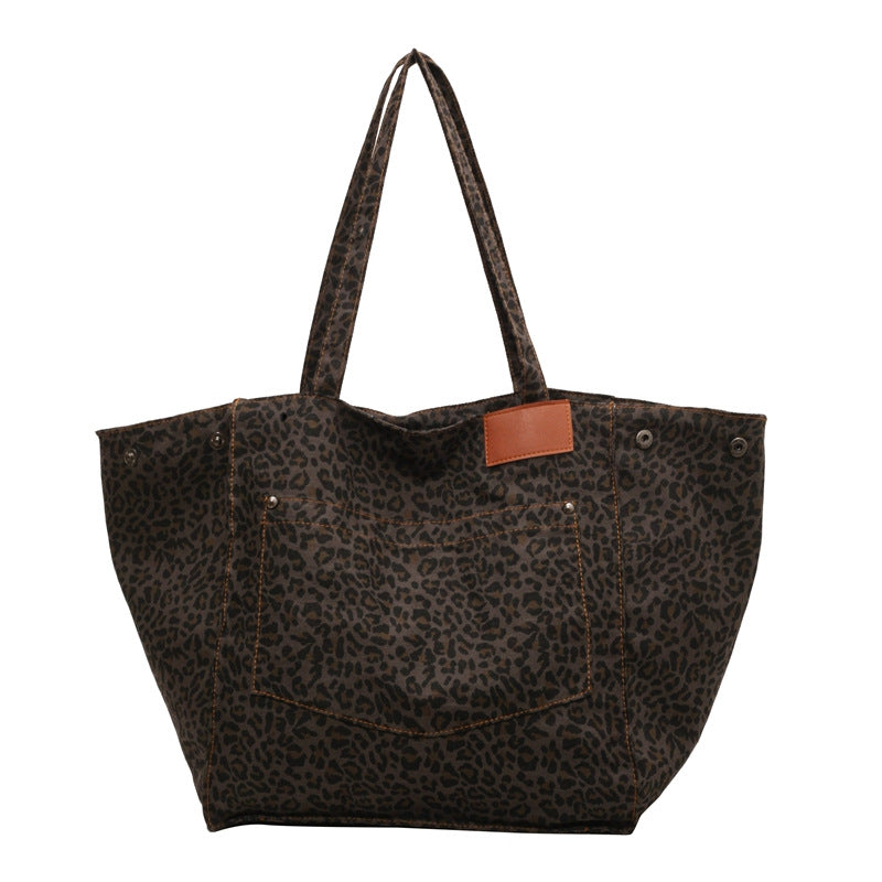 Retro Leopard Print Canvas Large Casual Tote Bag