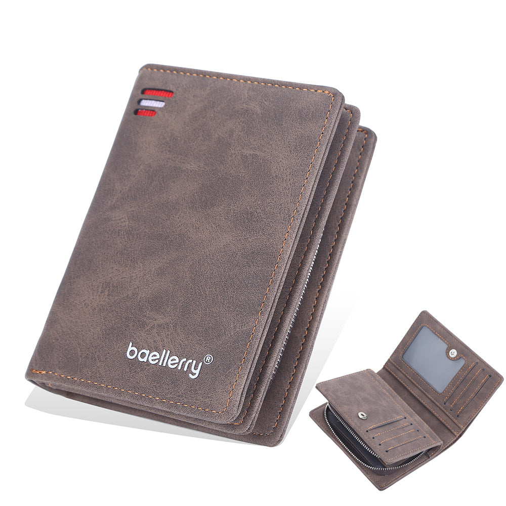Frosted Leather Multi Card Wallet With Zipper Coin Pocket