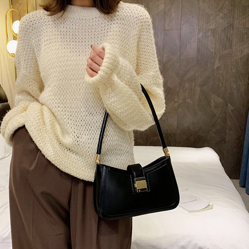 Solid Lock Buckle Underarm Small Shoulder Bag