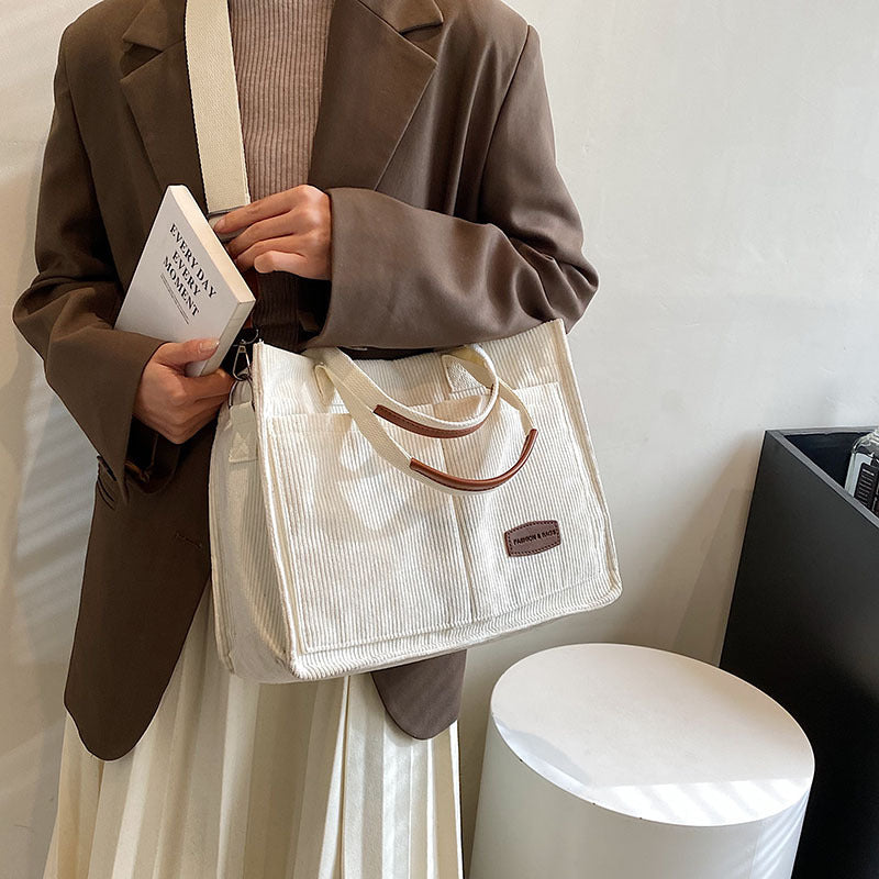 Corduroy Multi Pocket Canvas Crossbody Tote
