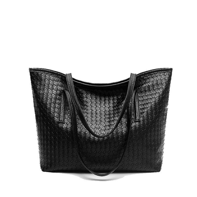 Solid woven shoulder tote bag with simple and sleek design