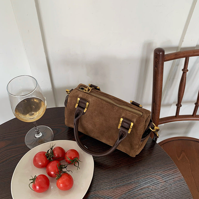 Retro Suede  Boston Shoulder Bag