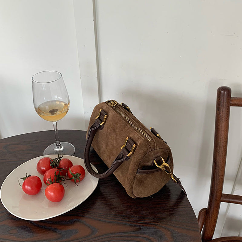 Retro Suede Boston Shoulder Bag