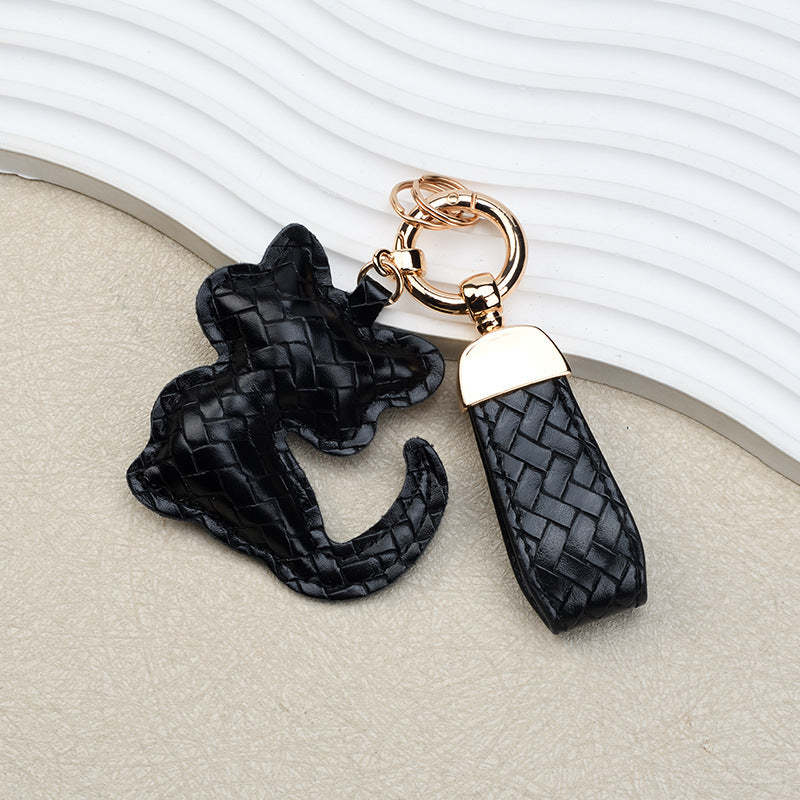 Diamond-Pattern Leather Bag Charm