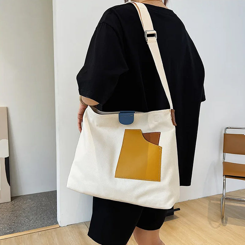 Contrast Color Portable Large Capacity Tote Bag