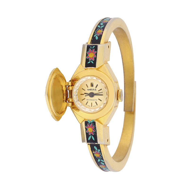 Floral Secret Flip Bracelet Watch