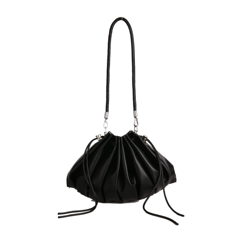 Women's Soft Pleated Shoulder Bag with Drawstring Detail