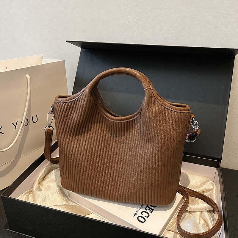 Versatile Ribbed Textured Handbag with Strap