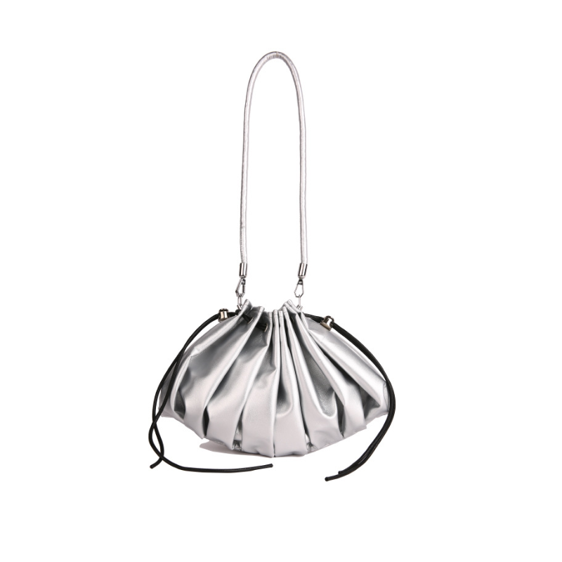 Women's Soft Pleated Shoulder Bag with Drawstring Detail