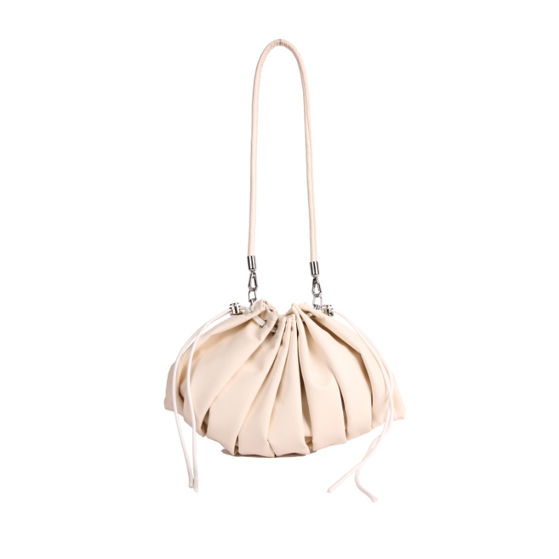 Women's Soft Pleated Shoulder Bag with Drawstring Detail