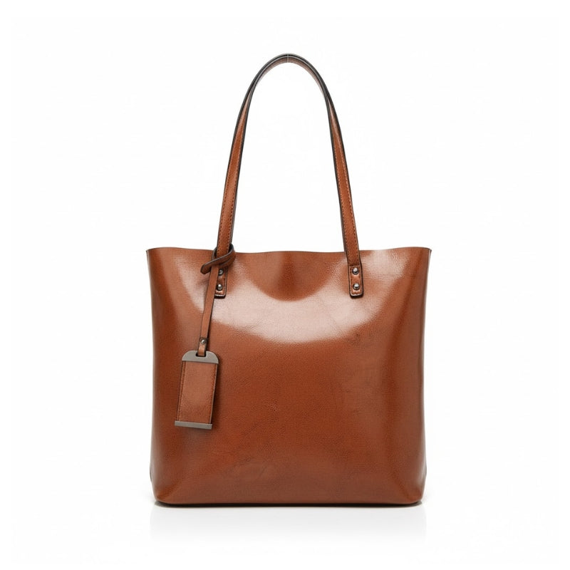 Women's High Gloss Leather Shoulder Bag with ID Tag