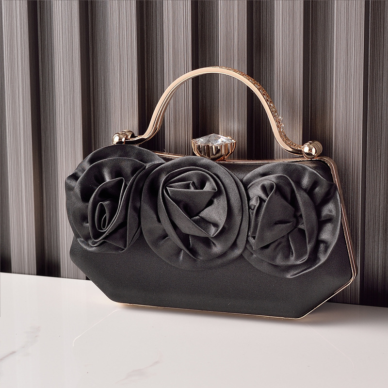 Rose Bloom Satin Top-Handle Clutch