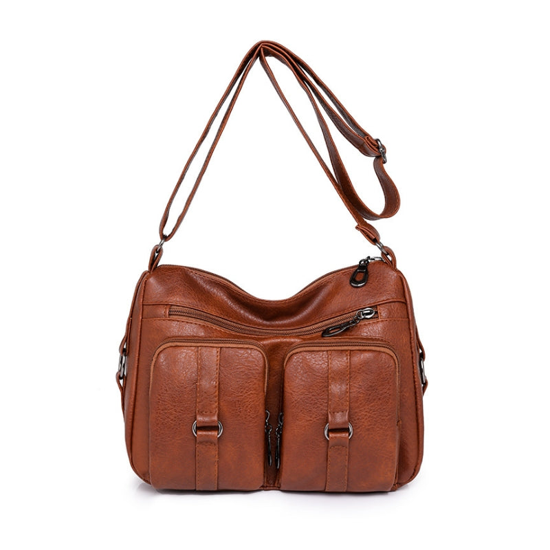 Vintage Inspired Multi-Zip Shoulder Bag