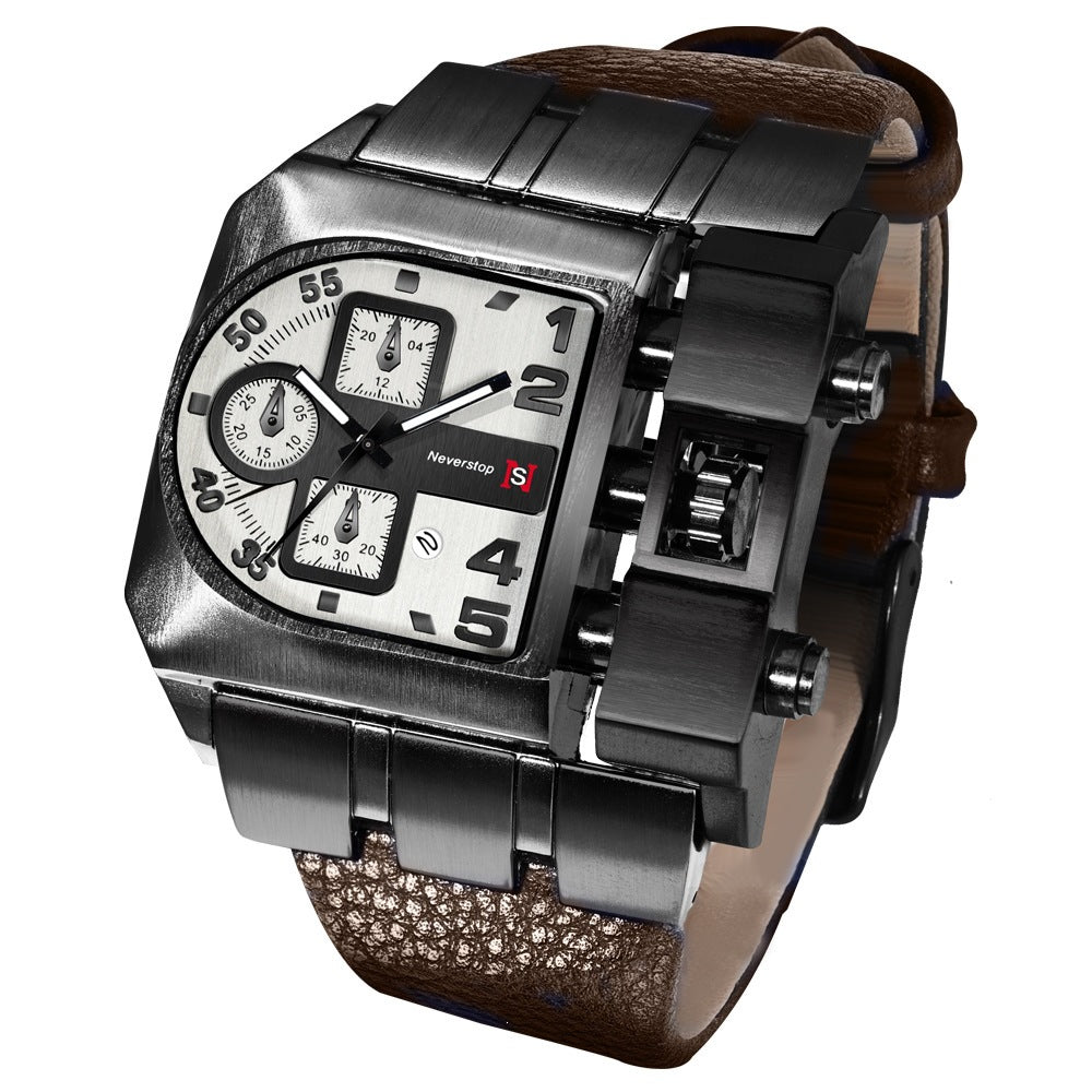 Asymmetric Multi-Dial Leather Watch