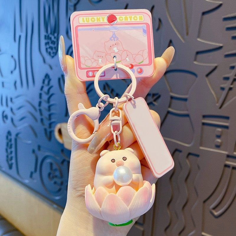 Piggy Pearl Charm Keychain