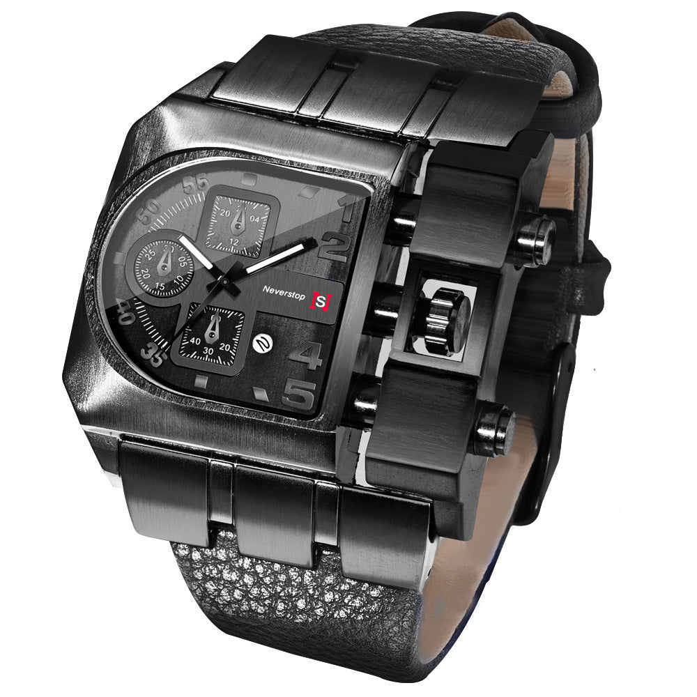 Asymmetric Multi-Dial Leather Watch