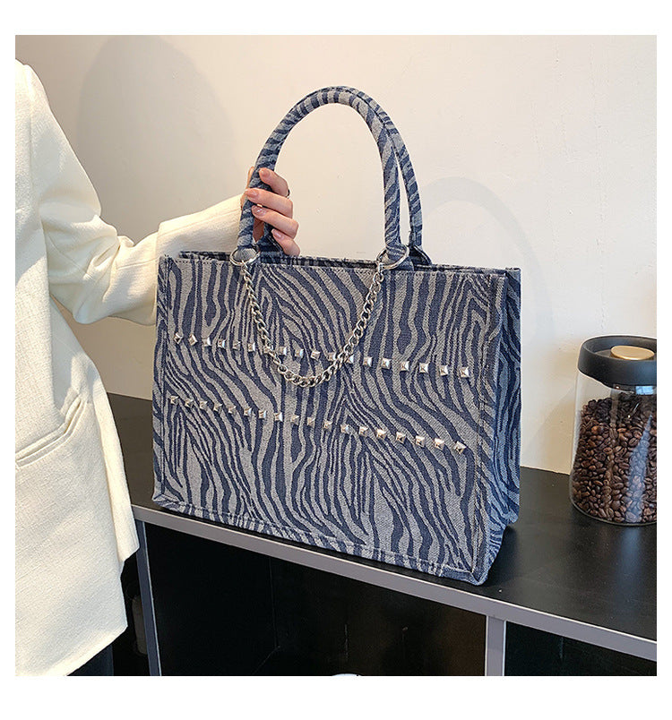 Denim Zebra Print Tote Bag