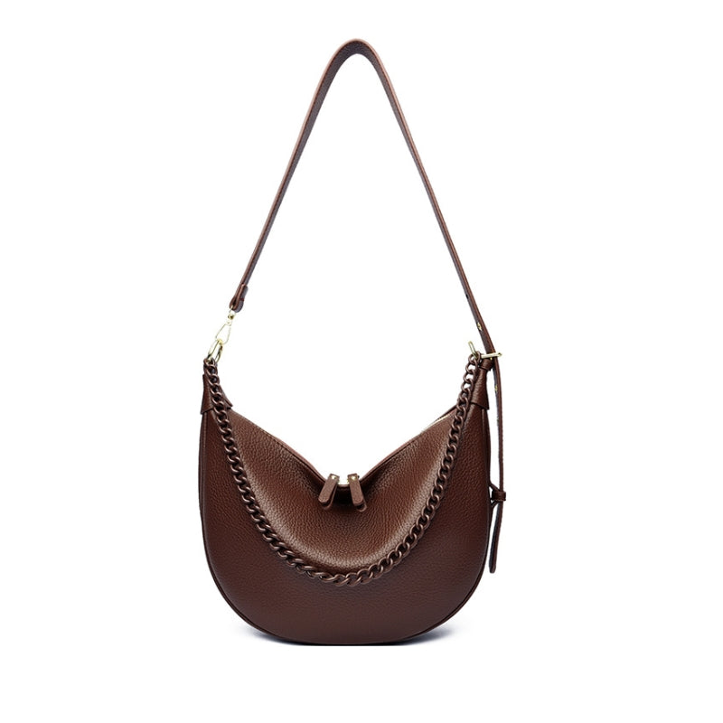 Chain Accented Crescent Shoulder Bag
