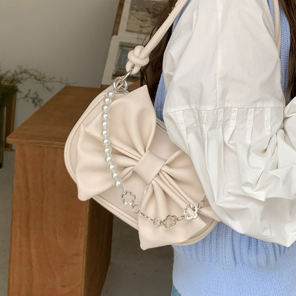 Hot Girl  Textured Mini Bow Underarm Shoulder Bag