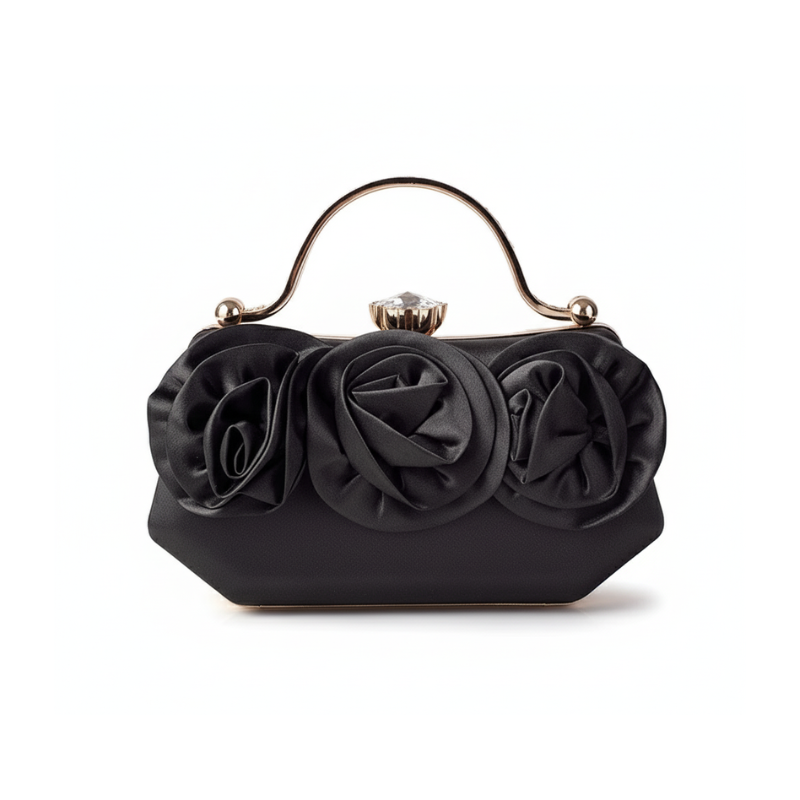Rose Bloom Satin Top-Handle Clutch